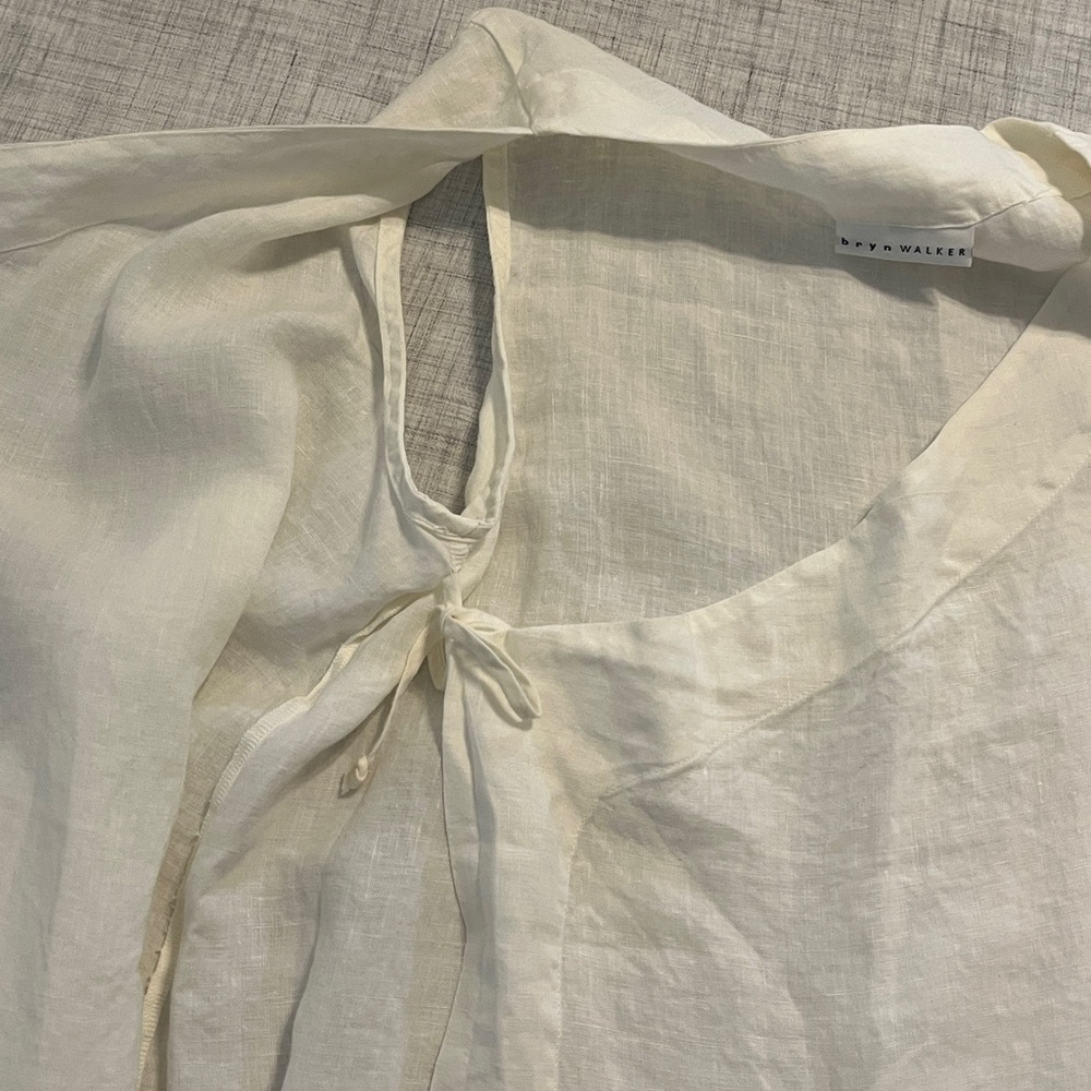 Bryn Walker white linen asymmetric wrap sleeveless tunic top - Picture 3 of 9